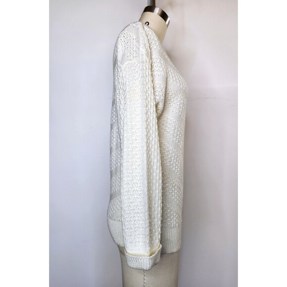 Vintage Ivory Sweater by Keneth Too made in USA - Chevron Design Sweater  XS S - Picture 4 of 9